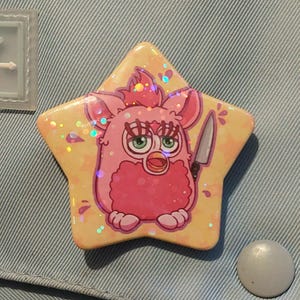 Furby Star Holographic Button Pin Badge
