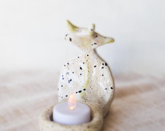 Celestial Star-Sun Guardian Candle Holder • Speckled Stoneware Pottery Tea Light Holder