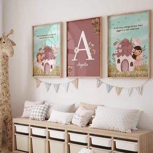 Fairy Nursery Wall Art Set – Personalized Baby Girl Name Print – Whimsical Printable Cottage Decor for Girl&#39;s Room