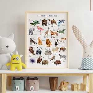 Animal Alphabet Poster | ABC Wall Art for Kids | Nursery Printable | Digital Download