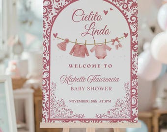 Cielito Lindo Baby Shower Welcome Sign, Pink Mexican Theme Poster, Printable Fiesta Party Sign Template, CANVA
