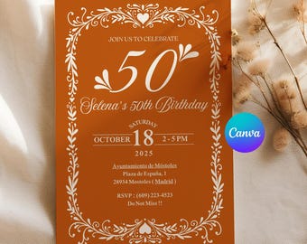 Faire-part d'anniversaire Cielito Lindo, modèle modifiable en terre cuite, thème mexicain Talavera, téléchargement immédiat, toile