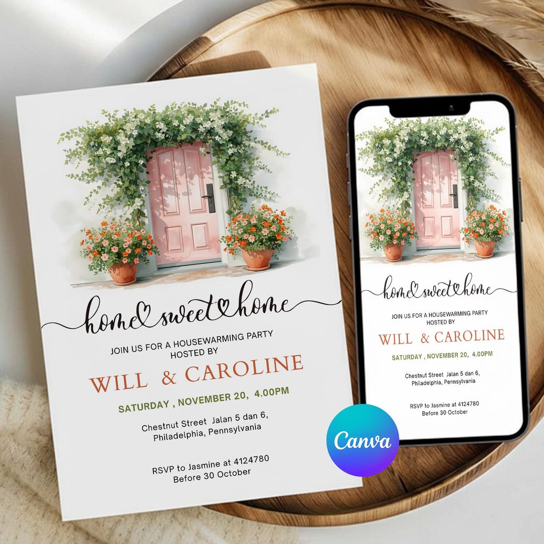 Watercolor Housewarming Invitation, Editable Canva Template (digital ...