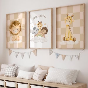 Nursery Wall Art Safari Animal Set of 3, Kids Room Decor, Cute Jungle Animals,  Baby Shower Gift Printable
