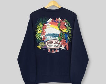 Vintage Ron Jon Surf Shop USA Sweatshirt Medium Ron Jon Surfing Graphics Printed Jumper Ron Jon Surf Wear Jumper Surfer Beach Blue Sweater M