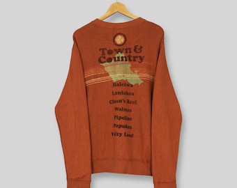 Vintage T&C Surf Designs Orange Sweatshirt Medium Town And Country Logo Tryckt Tröja TNC Hawaii Surferkläder Surfingtröja Crewneck M