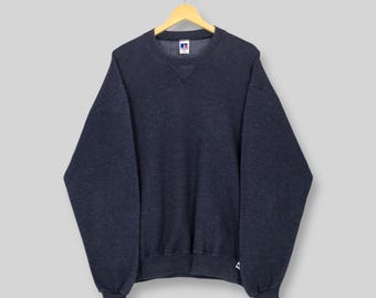Vintage 1990s Russell Athletics Blank Navy Full Zip Hoodie