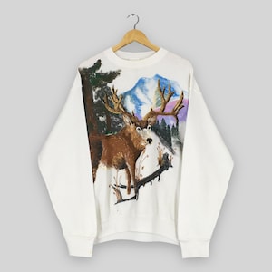Vintage 90s Whitetail Deer Wildlife Sweatshirt Large Elk Deer Nature Graphic Printed Sweater Deer Habitat Jumper Deer Animal Crewneck Size L