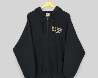 Vintage Y2K Armee Hoodie Sweatshirt Große US Army Spell Out Reißverschluss Pullover US Army Pullover Usaf Schwarz Pullover Größe L