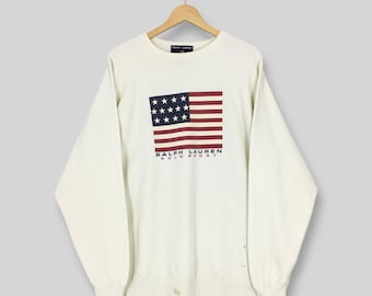 Vintage Polo Sport Ralph Lauren Sweatshirt Medium 90s Ralph Lauren Polo Sport USA Flag Logo Sweater Polo Ralph Lauren White Crewneck Size M