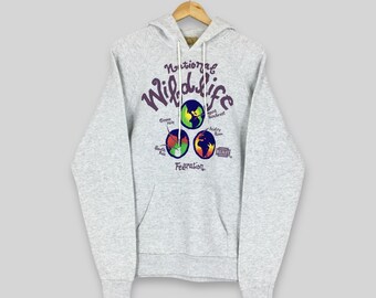 Felpa con cappuccio vintage anni '80 della National Wildlife Federation, grande, con grafica naturalistica della fauna selvatica, felpa con cappuccio con animali della Wildlife Federation, taglia L