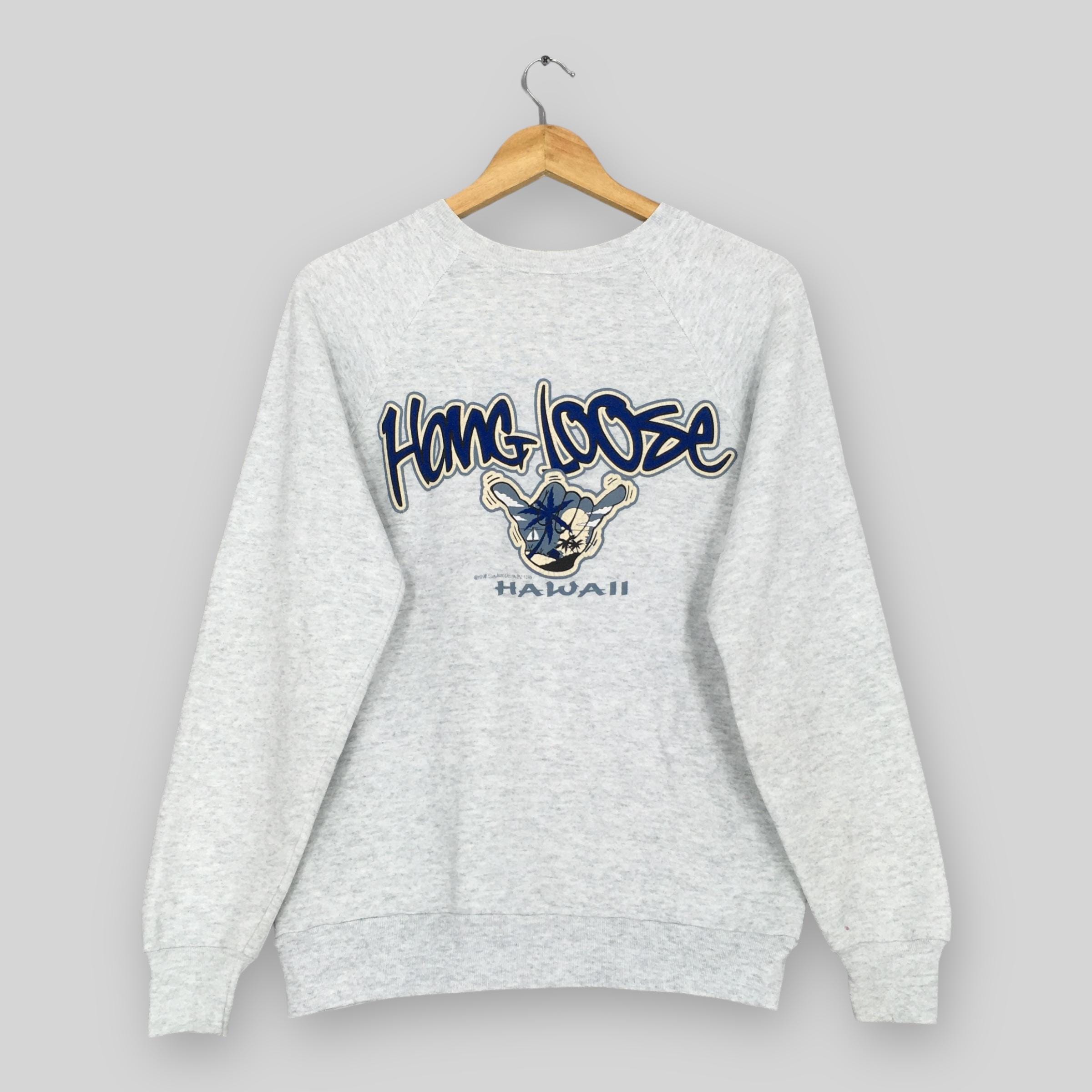 Vintage 90s Hang Loose Hawaii Gray Sweatshirt Medium Hang Loose
