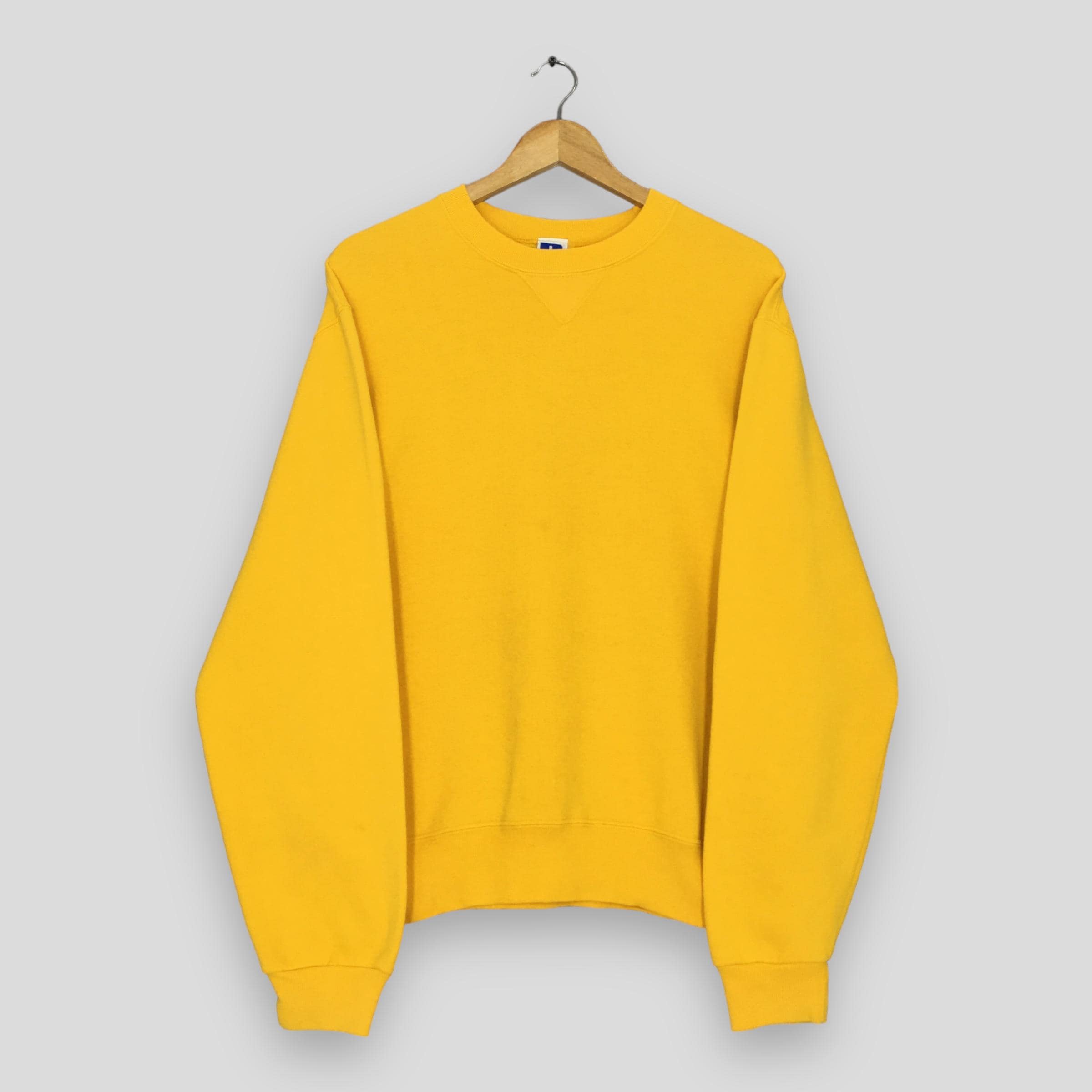 Vintage 90s Russell Athletic Yellow Mustard Sweatshirt Medium 