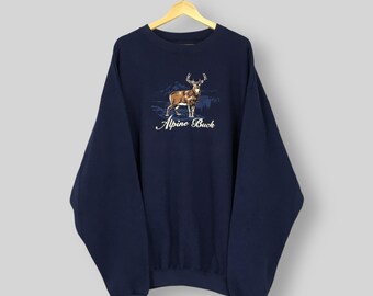 Sudadera vintage de ciervo de cola blanca alpino, talla XXL, con gráficos de ciervos y vida silvestre, jersey de cuello redondo para caza de ciervos y actividades al aire libre, talla XXL