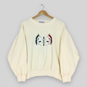 Vintage Yves Saint Laurent Sweatshirt Medium 90&#39;s Ysl Flag Embroidery Spell Out Logo Sweater Ysl Pour Homme Crewneck Ysl Italy Jumper Size M