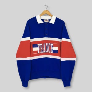 RARE Vintage 90s Nutmeg Mills France Sweatshirt Large France World Cup Football Team Collared Sweater Multicolor Striped Colorblock Jumper L