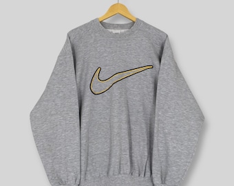Vintage 90s Nike Swoosh Gray Sweatshirt Large Nike Big Swoosh Embroidered Logo Sweater Nike Just Do It Jumper Nike Sportswear Crewneck L