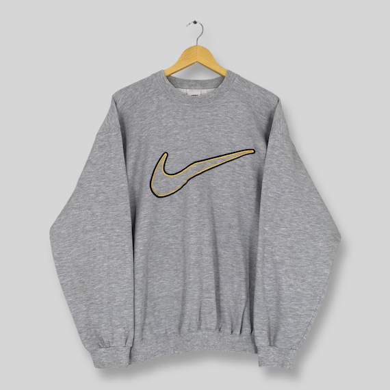 Felpa vintage anni '90 Nike Swoosh grigia con logo Nike Big Swoosh