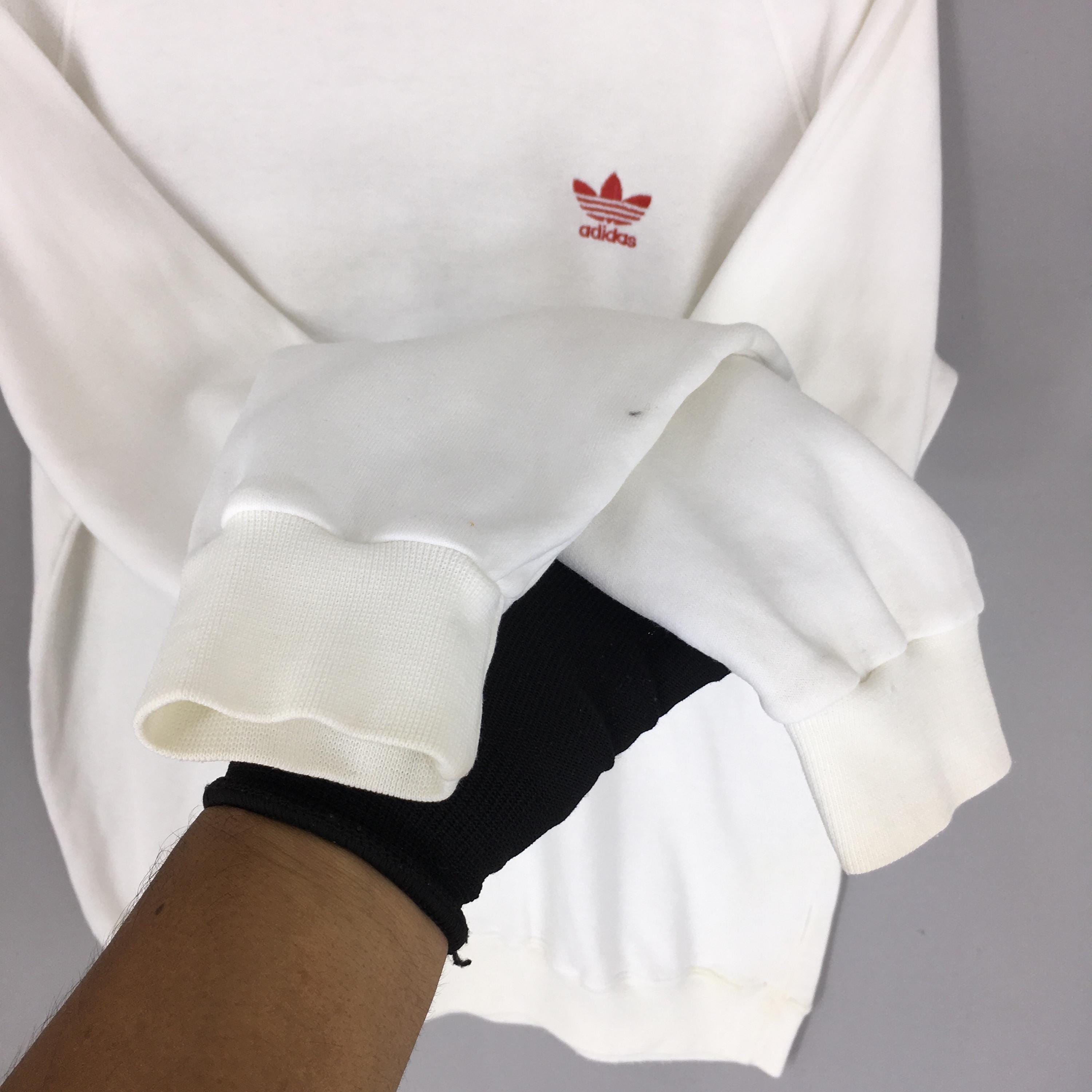Vintage 90s Adidas Trefoil White Sweatshirt Large Adidas 