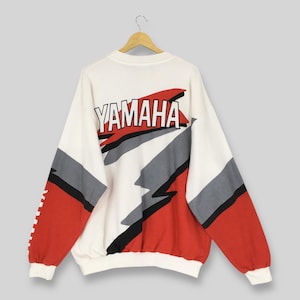 RARE Vintage Yamaha Racing Sports Sweatshirt XXLarge Yamaha Team Spell Out Over Printed Sweater Yamaha Racing Retro Crewneck Size XXL