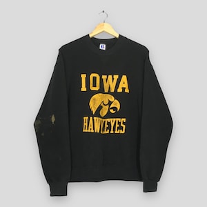Vintage Distressed Iowa Hawkeyes NCAA Sweatshirt XLarge 90s Iowa Hawkeyes Spell Out Logo Sweater University of Iowa Black Crewneck Size XL