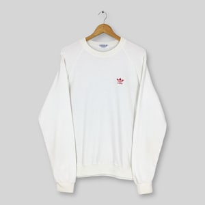 Vintage 90-tals Adidas Trefoil vit tröja stor Adidas broderad logotyp tröja Adidas tre ränder tröja Adidas Descente crewneck storlek L