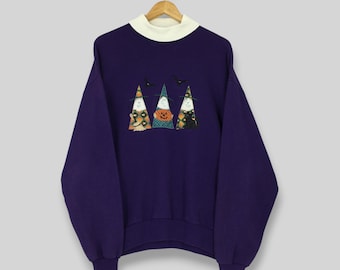 Vintage 90s Pumpkin Halloween Purple Sweatshirt XLarge Cozy Grannycore Black Cat Pumpkin Halloween Sweater Halloween Holiday Jumper Size XL
