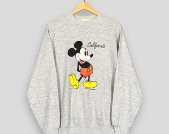 Sudadera vintage de Mickey Mouse California de los años 90, suéter grande con estampado de Mickey Mouse California, cuello redondo de dibujos animados de Walt Disney Mickey, talla L