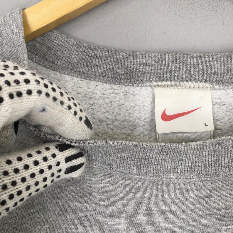 Vintage 1990s Nike Swoosh Gray Sweatshirt Large Nike Swoosh Embroidered Logo Sweater Nike Usa Jumper Nike Streetwear Boxy Crewneck Size L image 8