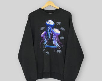 Vintage 90s Monterey Bay Aquarium Jelly Fish Sweatshirt Large Multicolor Jelly Fish Animal Graphics Sweater Jeff Mckinley Artwork Crewneck L