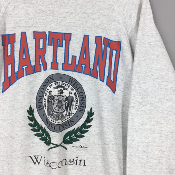 Vintage 90s Hartland Village Wisconsin Sweatshirt XLarge Hartland Great Seal Wisconsin Printed Sweater Hartland Jumper Wisconsin Crewneck XL View 2
