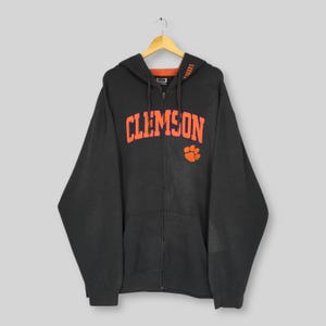 Sudadera con capucha vintage de los Clemson Tigers de la NCAA, de gran tamaño, con el logotipo bordado de los Clemson Tigers, jersey gris de la Universidad de Clemson, talla 3XL