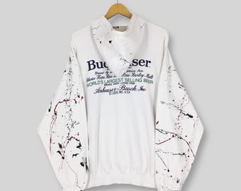 Vintage Budweiser Racing Zipper Hoodie Sweatshirt XLarge Budweiser King Of Beer Splash Paint Jumper Budweiser Racing Hoodie Sweater Size XL