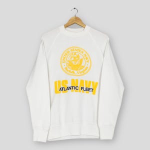 Vintage United States Navy White Sweatshirt Large United States Navy Atlantic Fleet Logo Sweater Us Navy Jumper Military Navy Crewneck L