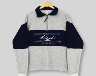 Vintage Y2K Alaska The Last Frontier Half Zipper Sweatshirt Medium Alaska Range Mountain Graphics Pullover Alaska US Jumper Alaska Sweater M