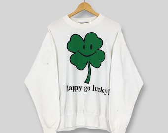 Vintage jaren 90 Joe Boxer St. Patrick's Day-sweater XL grote Happy Go Lucky klavertje vier design trui St. Patrick's Day Ierland ronde hals XL