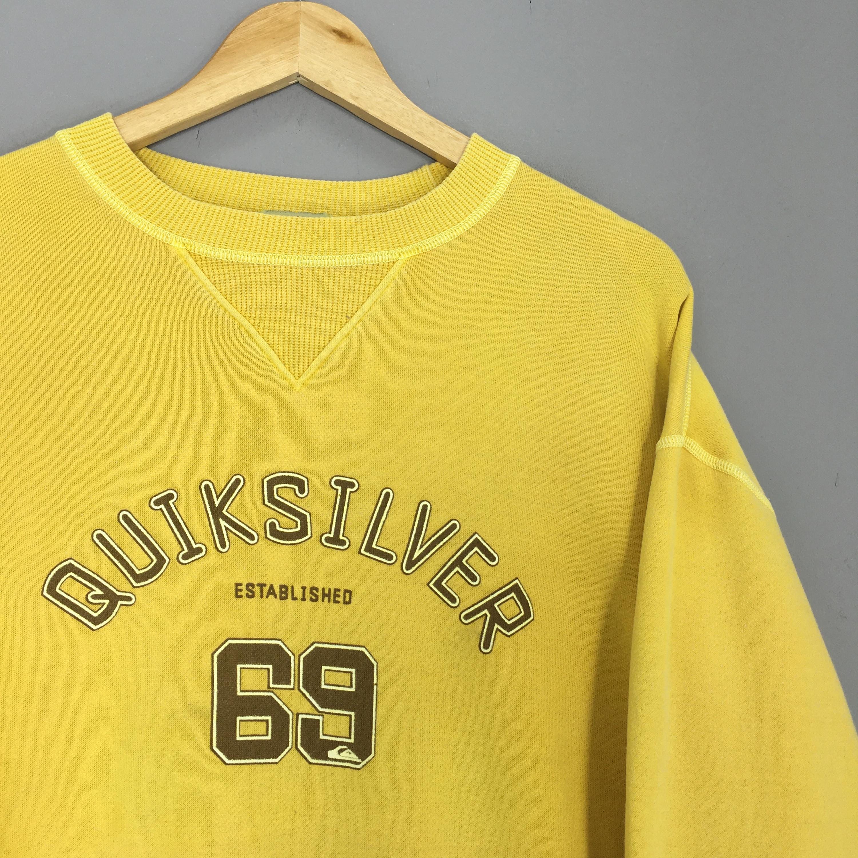 Vintage 90s Quiksilver Skateboarding Yellow Sweatshirt Large 
