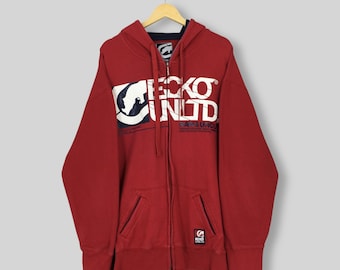Vintage Y2K Ecko Function Zipper Hoodie XXXLarge Ecko Unlimited Hip Hop Pullover Ecko 72 Röd Tröja Marc Ecko Hip Hop Jumper Storlek 3XL