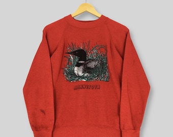 Vintage 80s Common Loon National Wildlife Sweatshirt Small Minnesota Loon Duck Printed Sweater Aesthetic Preppy Habitat Red Crewneck Size S