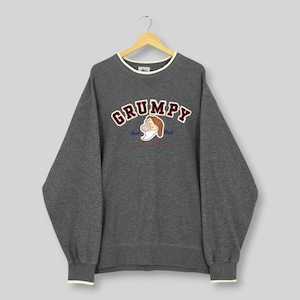 Vintage Grumpy Dopey 7 Dwarfs Gray Sweatshirt XLarge Grumpy Mad Face Embroidered Sweater Disney Snow White Grumpy Cartoon Crewneck Size XL