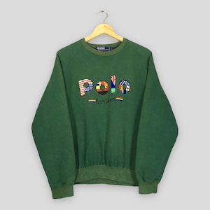 Vintage 90s Polo Ralph Lauren Green Sweatshirt Large Polo Ralph Lauren Country Flag Sweater Polo By Ralph Lauren Jumper RL Crewneck Size L