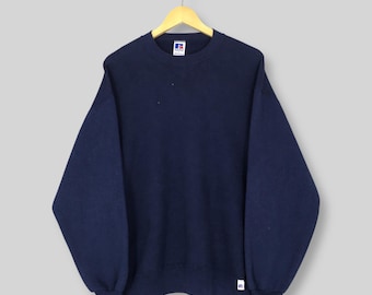 Vintage 1990s Russell Athletics Blank Navy Full Zip Hoodie