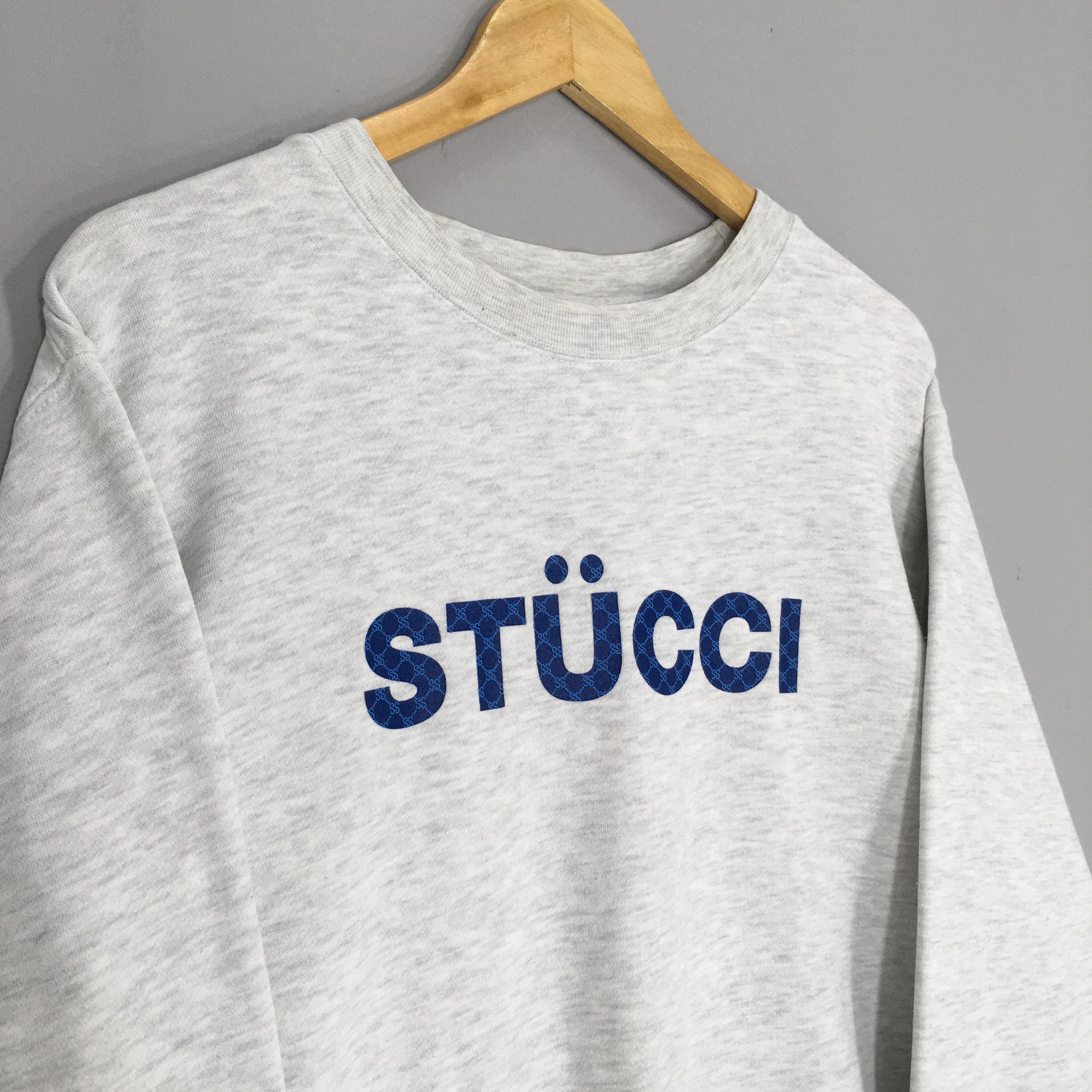 RARE Vintage Stussy STUCCI Gray Sweatshirt Medium Stussy Stucci