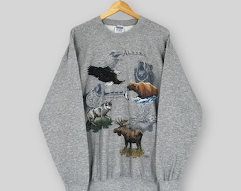 Vintage Alaska Untamed Spirits Wildlife Sweatshirt Large Alaska Animal Habitat Nature Printed Sweater American Animal Wildlife Crewneck L