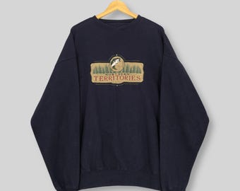 Vintage Largemouth Bass Fish Blue Sweatshirt XLarge Northern Territories Fish Embroidered Graphic Sweater Fisherman Reel Grouper Crewneck XL