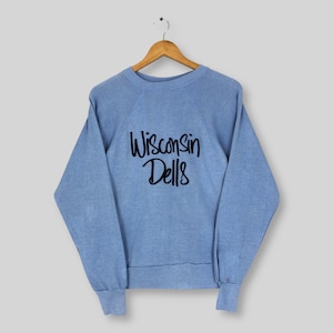 Vintage 80s Wisconsin Dells Blue Sweatshirt Small Wisconsin Dells Usa Spell Out Logo Sweater Wisconsin Dells Jumper Retro Crewneck Size S