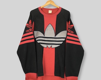 Bluza Adidas z lat 90. z koniczyną, duża, z haftowanym logo Adidas Trefoil, sweter Adidas z trzema paskami Adidas, okrągły dekolt w paski, rozmiar L