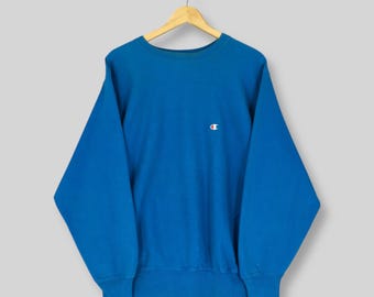 Sudadera azul vintage Champion de tejido inverso, grande, de los años 90, con el logotipo bordado en la escritura de Champion, jersey Champion de tejido inverso y cuello redondo, talla L