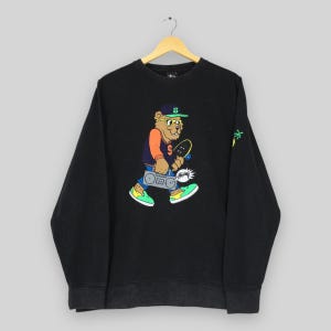 Vintage Stussy Bear Logo Sweatshirt Large Stussy Bear Skateboard Printed Sweater Stussy Skater Jumper Stussy Streetwear Crewneck Size L