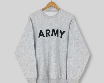 Vintage Y2K Army Graues Sweatshirt XLarge Army Spell Out Gedruckt Pullover US Army Pullover Armee West Point Boxy Crewneck Größe XL